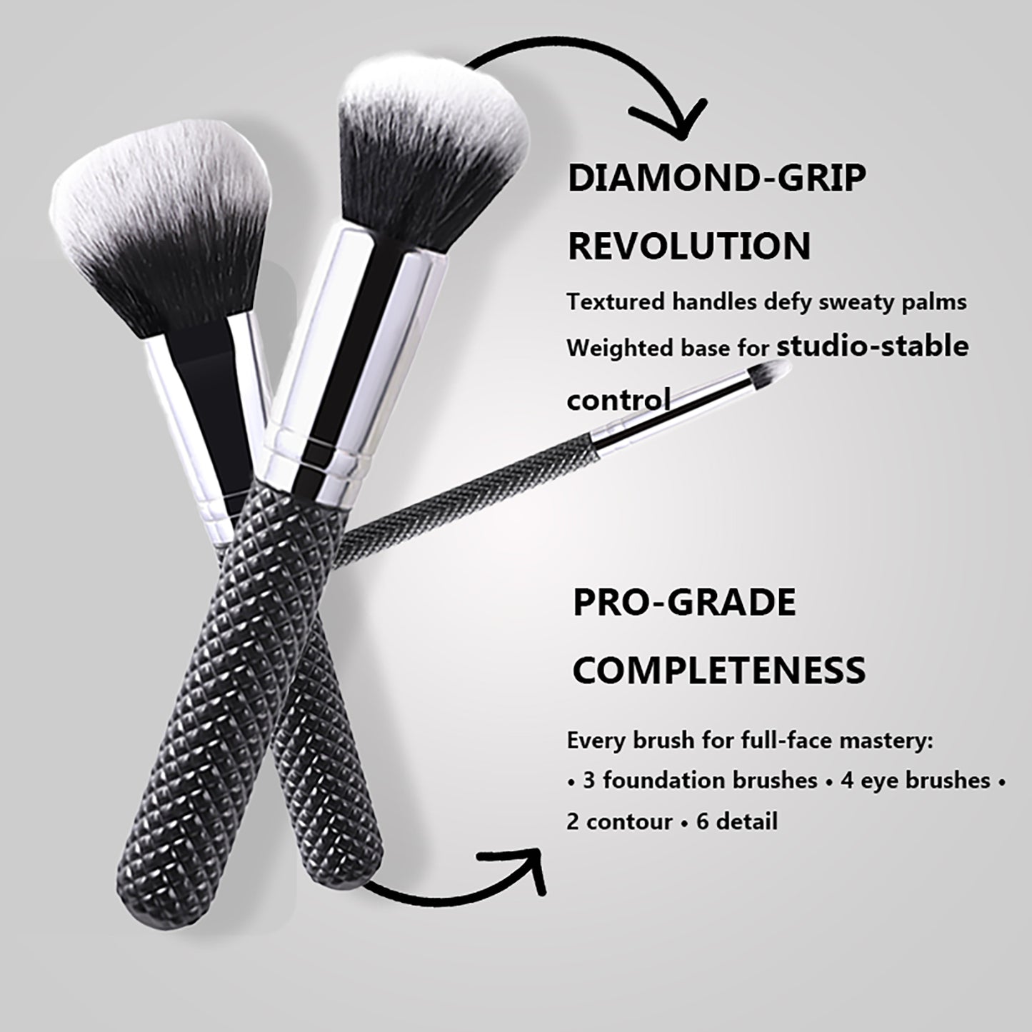 RONSHADOW BLACK DIAMOND PRO PINSELSET | *15 Pinsel in Salonqualität • Diamantgriff-Design • Reisefertig*