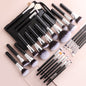 Black Silver Wood Handle Makeup Brush Set - Core Foundation Blush Eyeshadow Kit - Essential Professional Makeup Tools