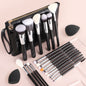 Black Silver Wood Handle Makeup Brush Set - Core Foundation Blush Eyeshadow Kit - Essential Professional Makeup Tools