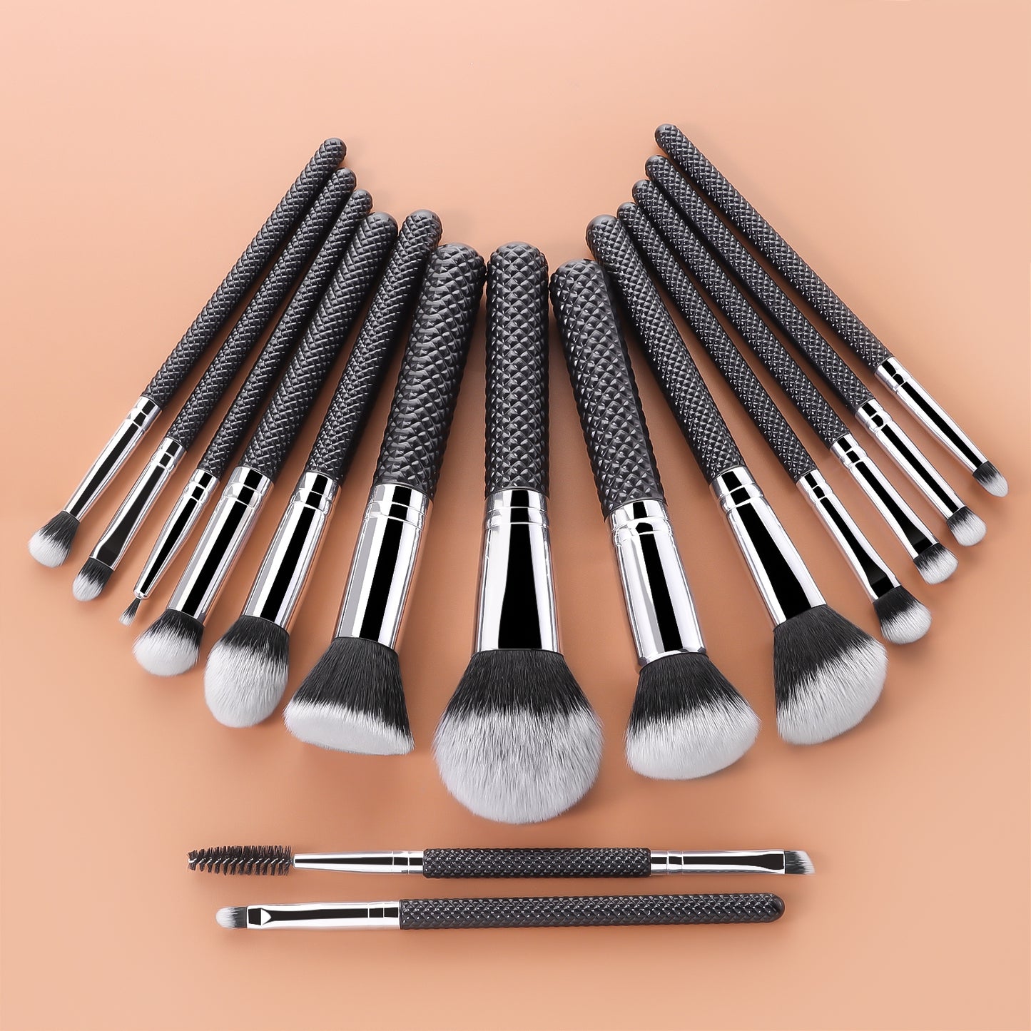 RONSHADOW BLACK DIAMOND PRO PINSELSET | *15 Pinsel in Salonqualität • Diamantgriff-Design • Reisefertig*