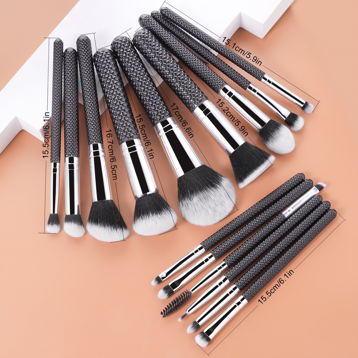RONSHADOW BLACK DIAMOND PRO PINSELSET | *15 Pinsel in Salonqualität • Diamantgriff-Design • Reisefertig*